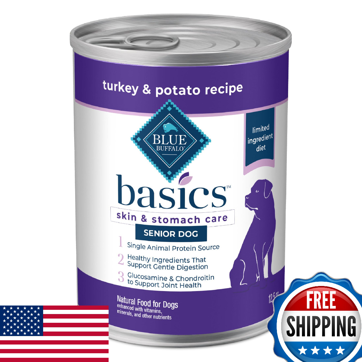 Blue Buffalo Basics Grain-Free Senior Wet Dog Food, Skin & Stomach Care, Limited