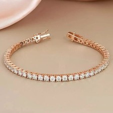 14K Rose Gold Plated In 6Ct Round Cut Simulated Diamond Women's Tennis Bracelet