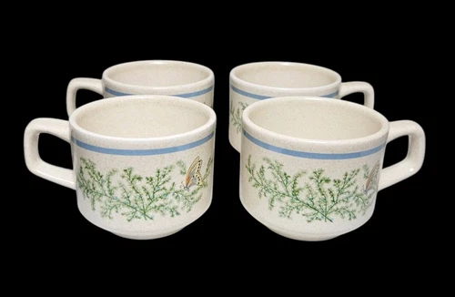 Lenox Temperware Tea Cups Coffee Mugs Butterfly Fancy Free USA Stoneware Set/4 