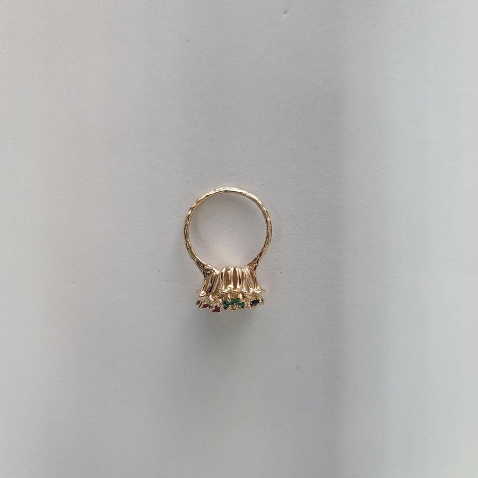 Sapphire, Emerald, Ruby Tulip Flower Ring 14k Yellow Gold 1980s vintage replica - Image 4 of 4