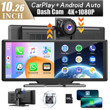 170 4K 10.26" Touch Dash Cam Wireless Dual Car Recorder for Carplay Android 64GB