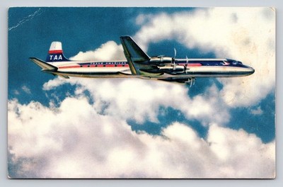 Vintage TAA Douglas DC-6B Airliner Photochrome Postcard 4-Engine Plane
