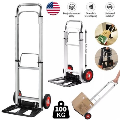 220lbs Hand Truck Folding Dolly Cart Luggage Trolley Telescoping Handle 2 Wheel