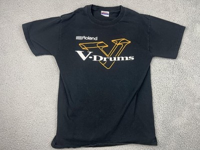 Roland V-Drums Shirt Mens Medium Black Drum Kit Graphic Tee Hanes Music
