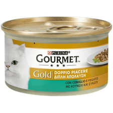 Lattina Gatto Gourmet GOLD DOPPIO PIACERE CON CONIGLIO E FEGATO 85g