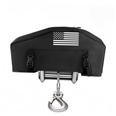 BLIRITEL Waterproof Trailer Winch Cover,Heavy Duty UV Black-with Flag Pattern