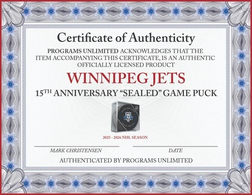 2025 WINNIPEG JETS 15TH ANNIVERSARY GAME PUCK CUBED NHL HOCKEY SEALED WITH COA - Picture 4 of 4