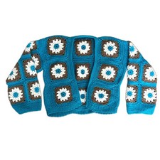 Boho Granny Square Crochet Cardigan Medium Handmade Colorful Hippie Cottage