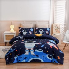 3Pieces Universe Space Themed Comforter Set Planet Astronaut Rocket Galaxy Pr...