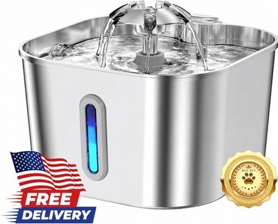 Stainless Steel Cat Water Fountain 74oz 2.2L Automatic Pet Drinking Dispenser