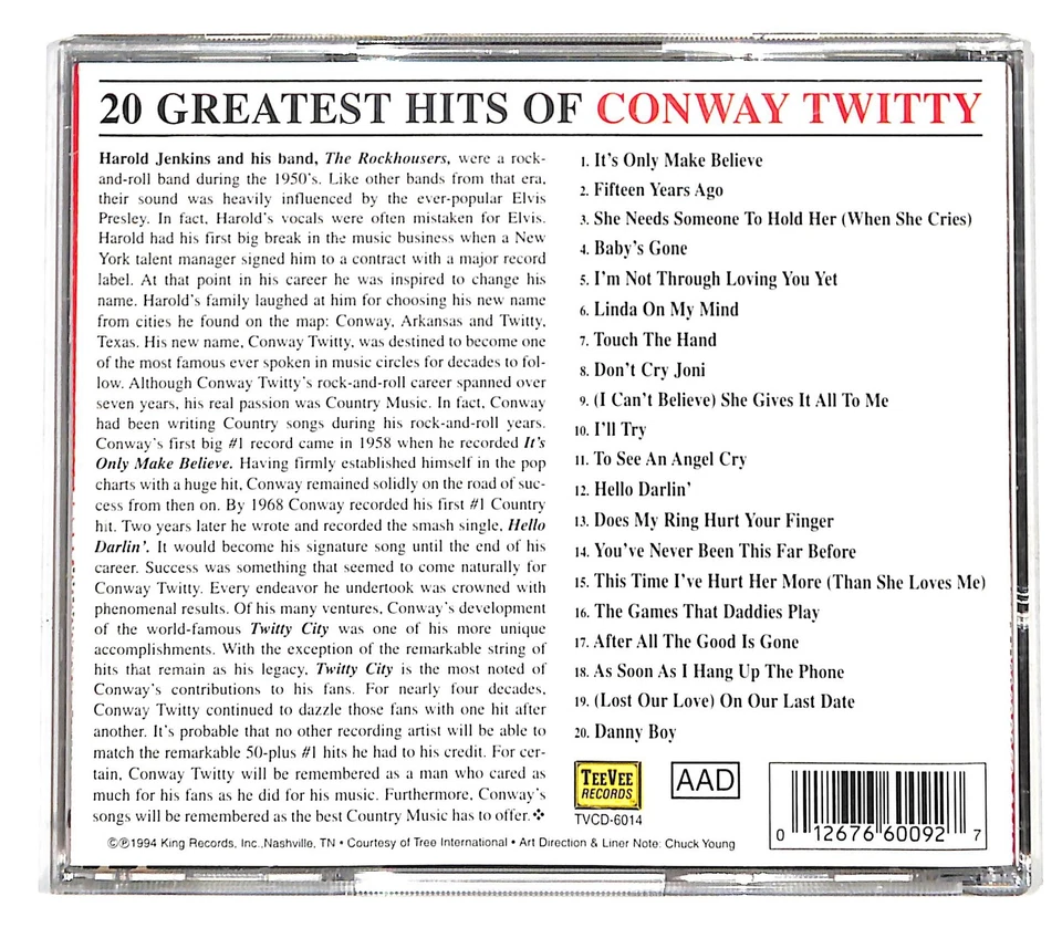 EBOND Conway Twitty - 20 Greatest Hits CD CD139015 - Immagine 2 di 2