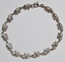 925 Sterling Silver Elephant Shaped Charms Chain Link Bracelet 8  