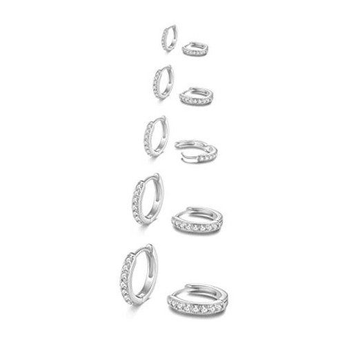 5 Pairs Tiny Huggie Hoop Earrings for Women, Lightweight Mini CZ/Cubic