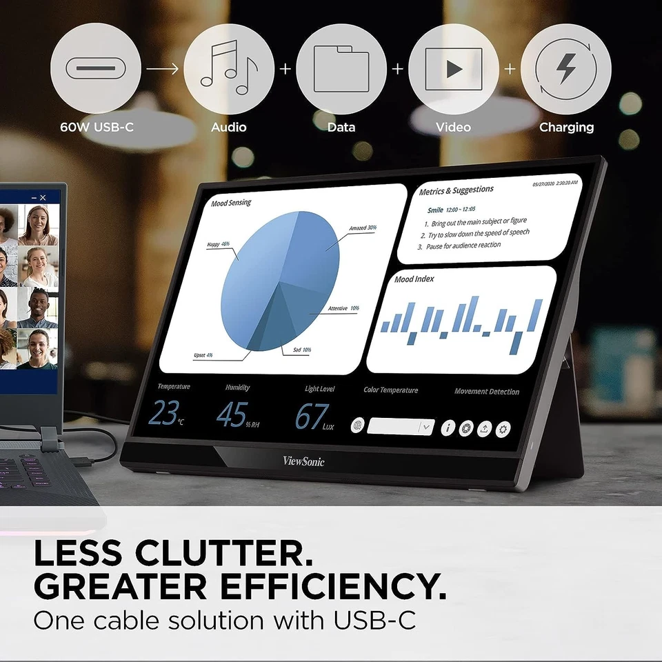 ViewSonic VG1655 15.6" 1080p Portable Monitor IPS - Silver - Image 3 of 4