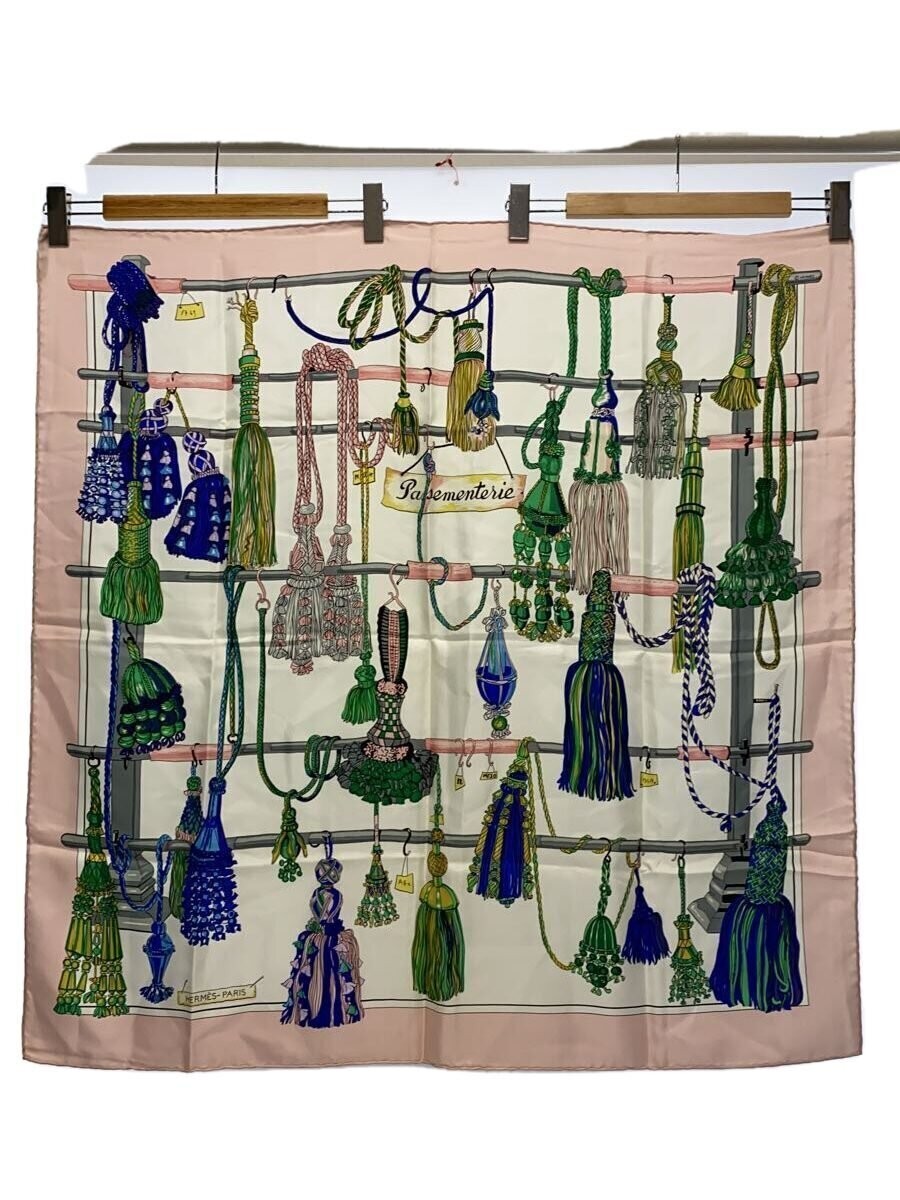 HERMES Carre90 pasementerie tassel scarf silk White