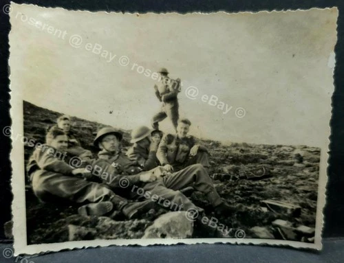 WW2 Iceland -  49th Division Soldiers resting on a hillside  - photo 10 by 8cm