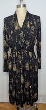 SOMA Cool Nights Women Small Black/Gold Celestial Print Robe Moon Stars Witchy
