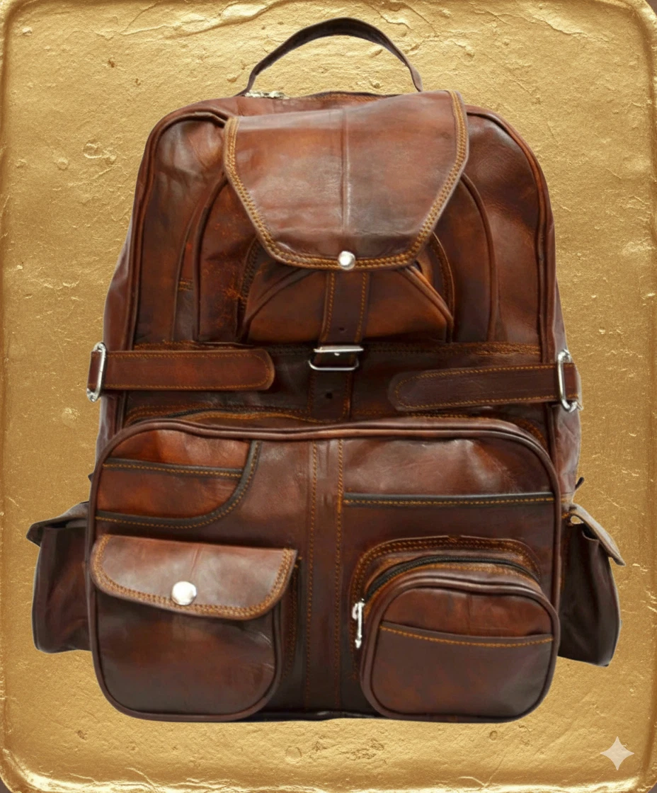 Men's Goat Leather Backpack Travel Rucksack Acuread Bag