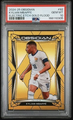 24-25 Panini Obsidian #92 Electric Etch Gold Flood 10/10 PSA 10 Kylian Mbappe