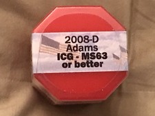 2008-D Adams Presidential 20 Dollar Coin Roll ICG MS63 or Better Uncirculated 
