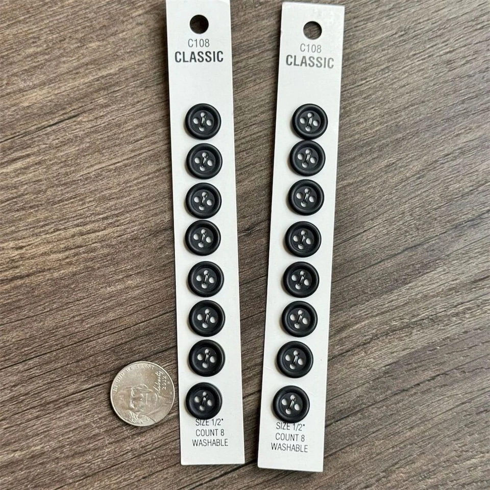 NEW Vintage Slimline Black 4 Hole Flat Round Sewing Buttons 16 Pack 4 crafts DIY - Image 3 of 4