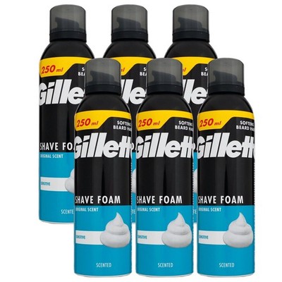 Gillette Shave Foam Rasierschaum 6 x 250 ml für empfindliche Haut Sensitive Set