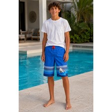 Cat Jack Swim Trunks Board Shorts Boys Size L 12-14 Shark Print Sharks Blue
