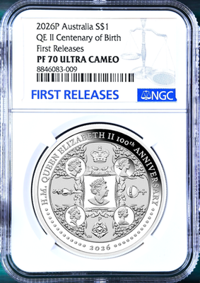 #ad 2026 Queen Elizabeth II 100 Ann. Five Effigies Proof Coin SILVER $1 NGC PF70 1oz $239.99