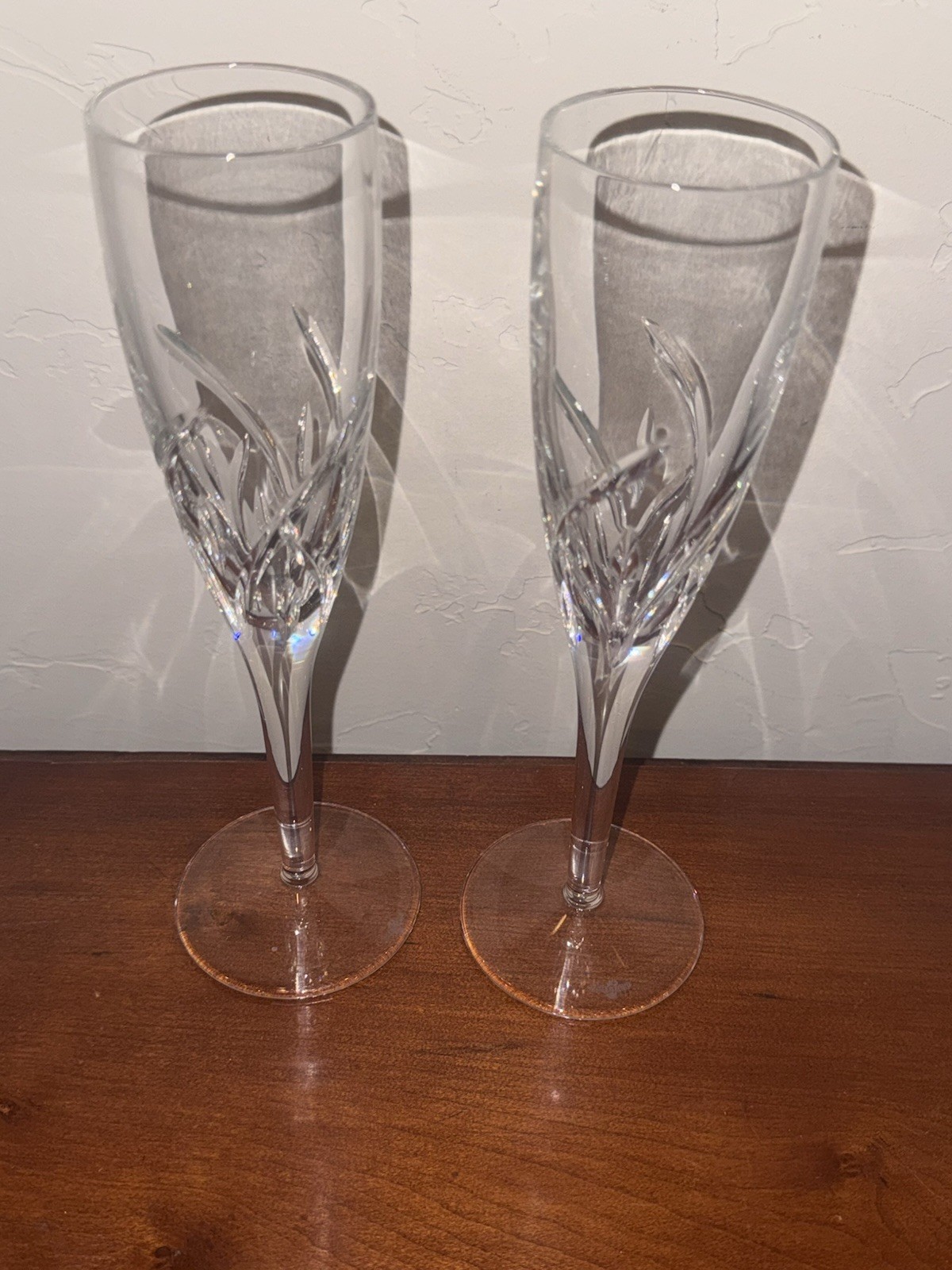 Waterford Cut Crystal Pair 9¼" Merrill Champagne Flutes Glasses