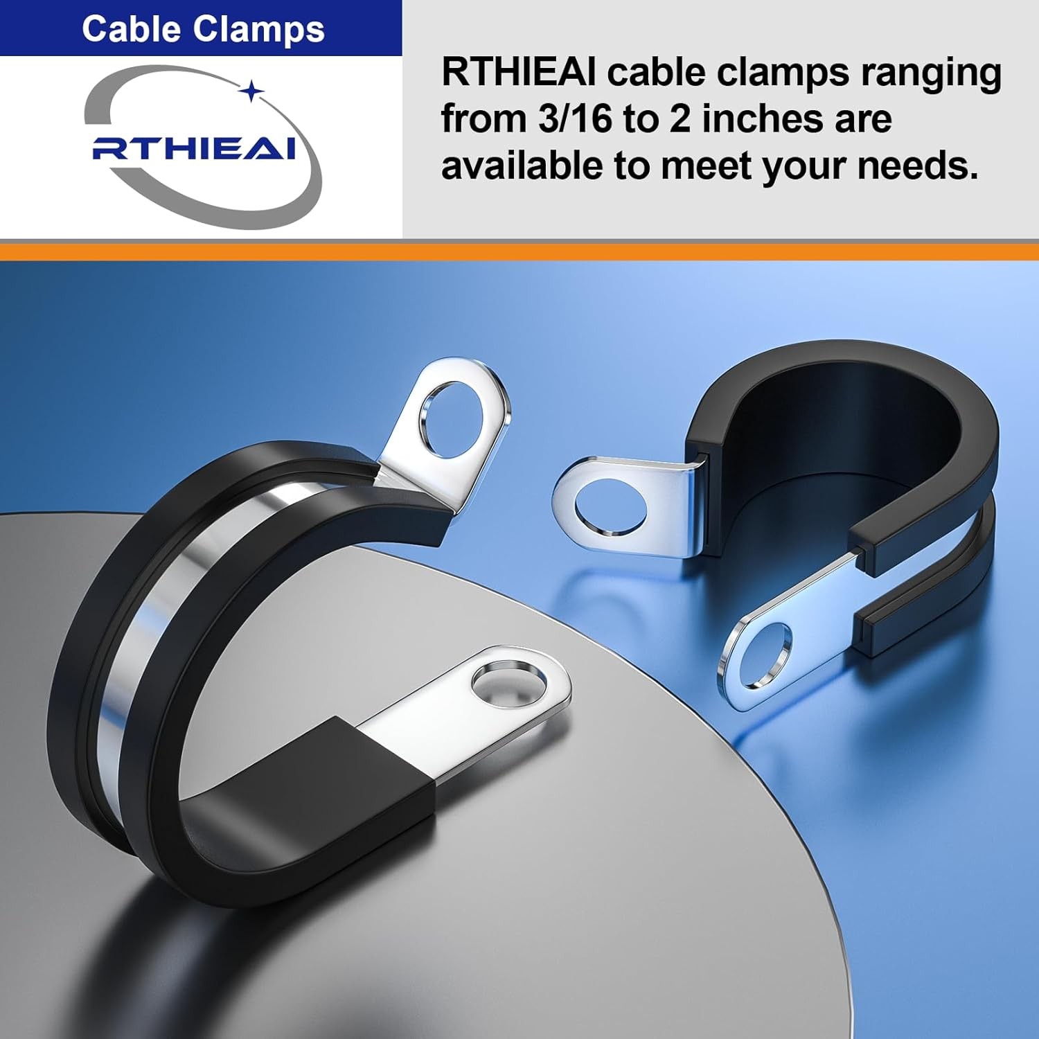 50 PCS 1/2 Inch Cable Clamps, 304 Stainless Steel Inch, Black, Metallic 