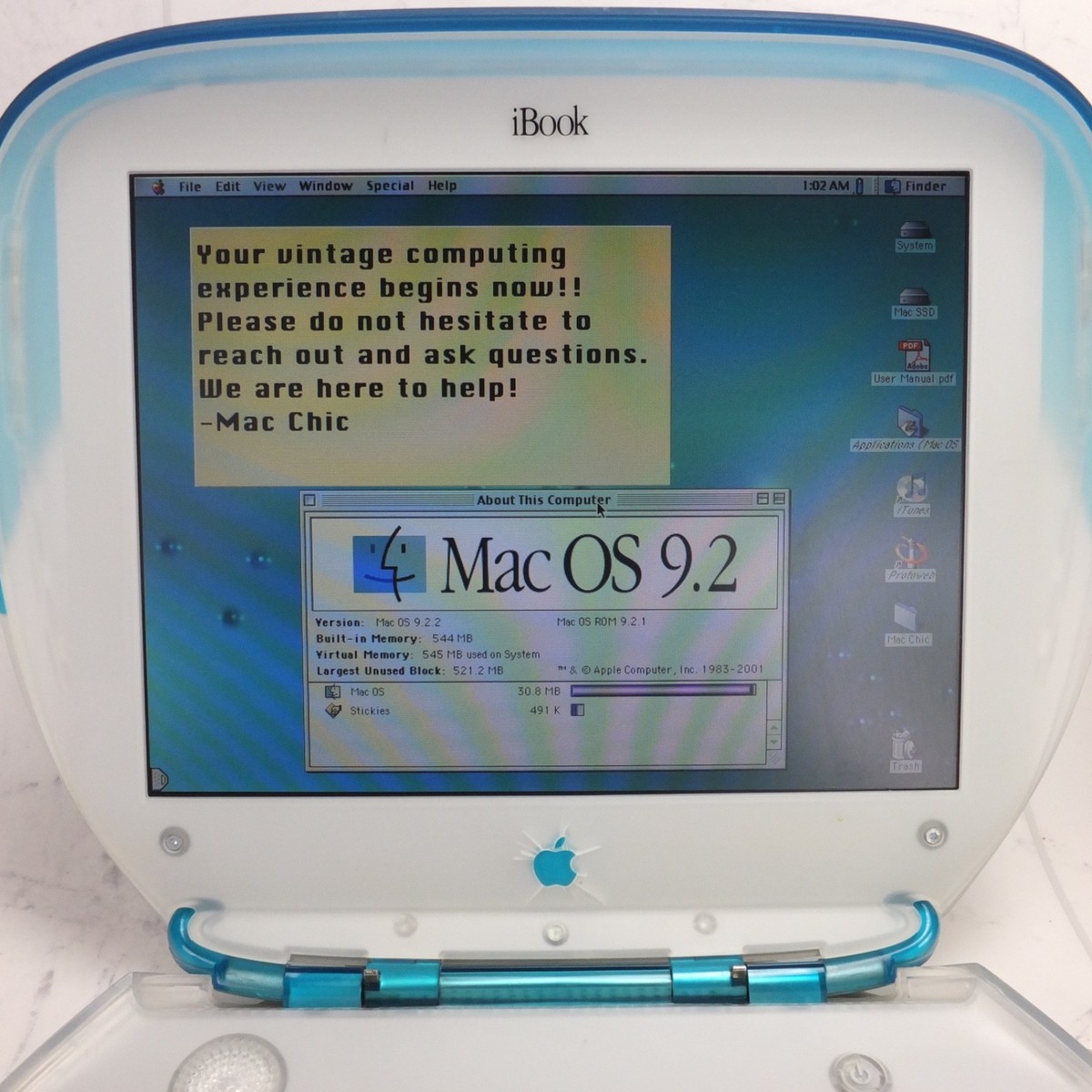 Apple iBook G3 Blueberry Clamshell 300MHz 544MB RAM 128GB SSD | eBay