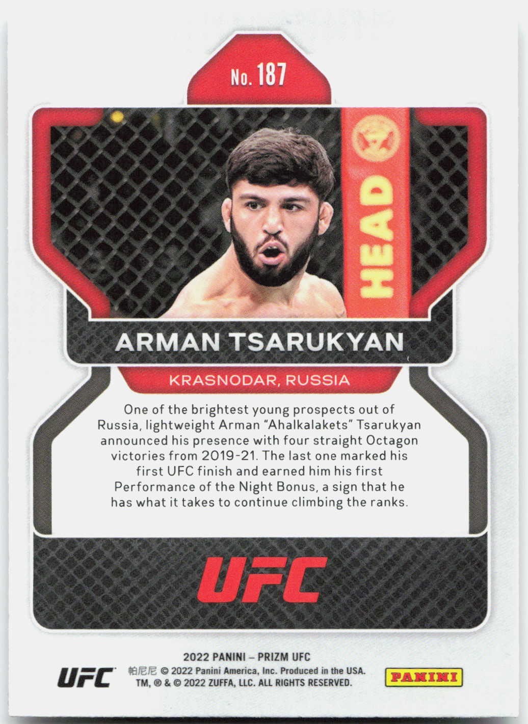 2022 Panini Prizm UFC  Arman Tsarukyan RC Base #187  view 2