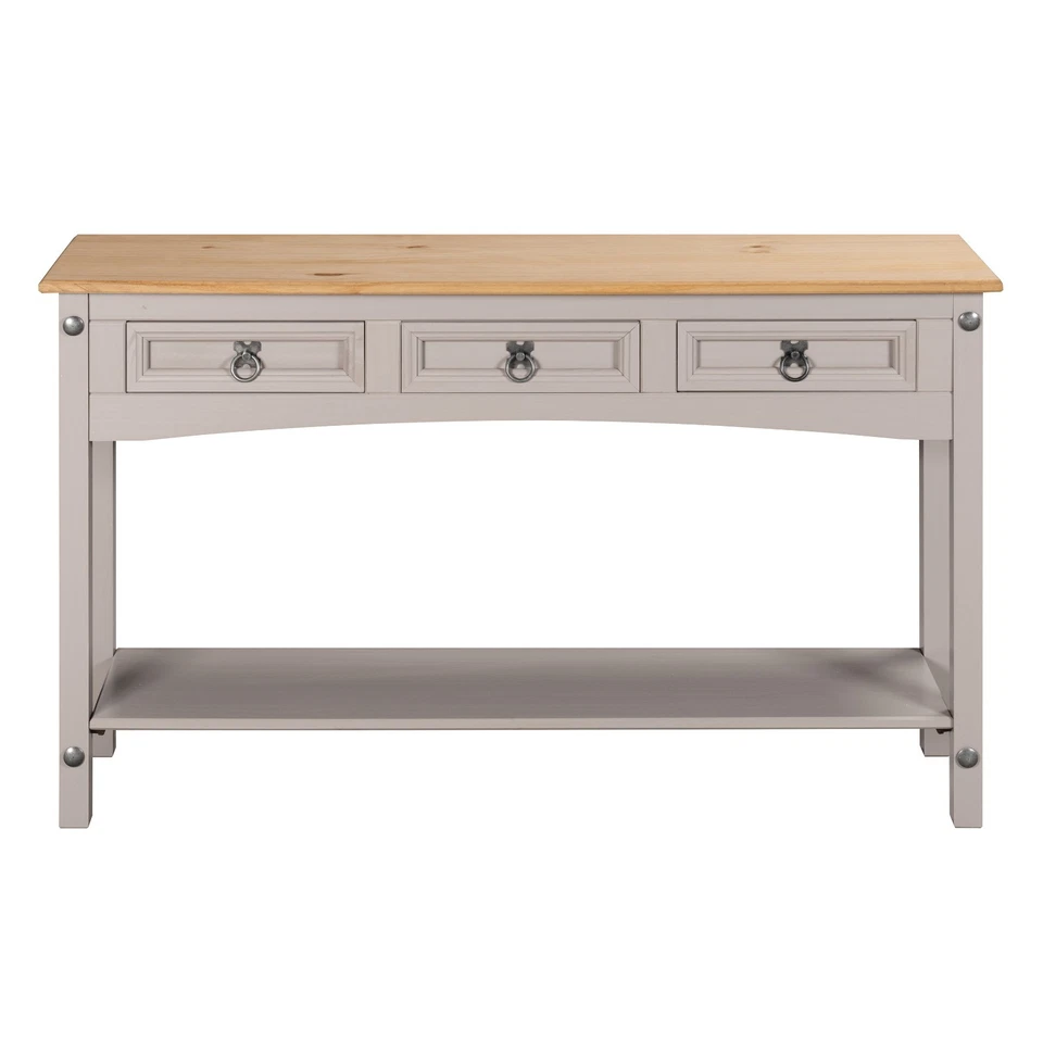 Corona Console Table 3 Drawer Hall Grey Solid Mexican Pine Wood Wax - Image 4 of 4