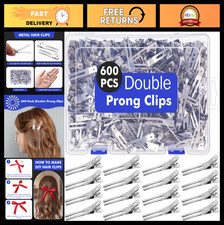 600 Double Prong Curl Clips - Durable Metal Alligator Hair Clips with Storage Bo