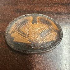 VINTAGE 1970s EAGLE FLYING BIRD ARTWORK LEATHER MENS BELT BUCKLE NEW