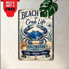 Navy Blue Ocean Beach House Sign Metal Tin Sign Coastal Wall Decor Plaque