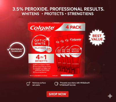 Colgate Optic White Platinum Toothpaste 3.5% Hydrogen Peroxide 4.1 oz x 4 pack