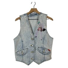 Vintage Jordache Denim Vest Women's Size M Western Embroidered Cottage Patch