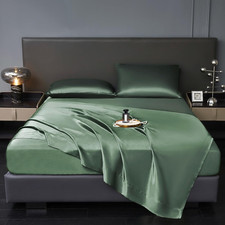 4 Pcs Queen Size Luxury Silky Soft Emerald Green Satin Sheet Set,1 Premium Moist