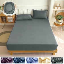 Fitted Bed Sheet Elastic Mattress Cover Solid Color Single Double King