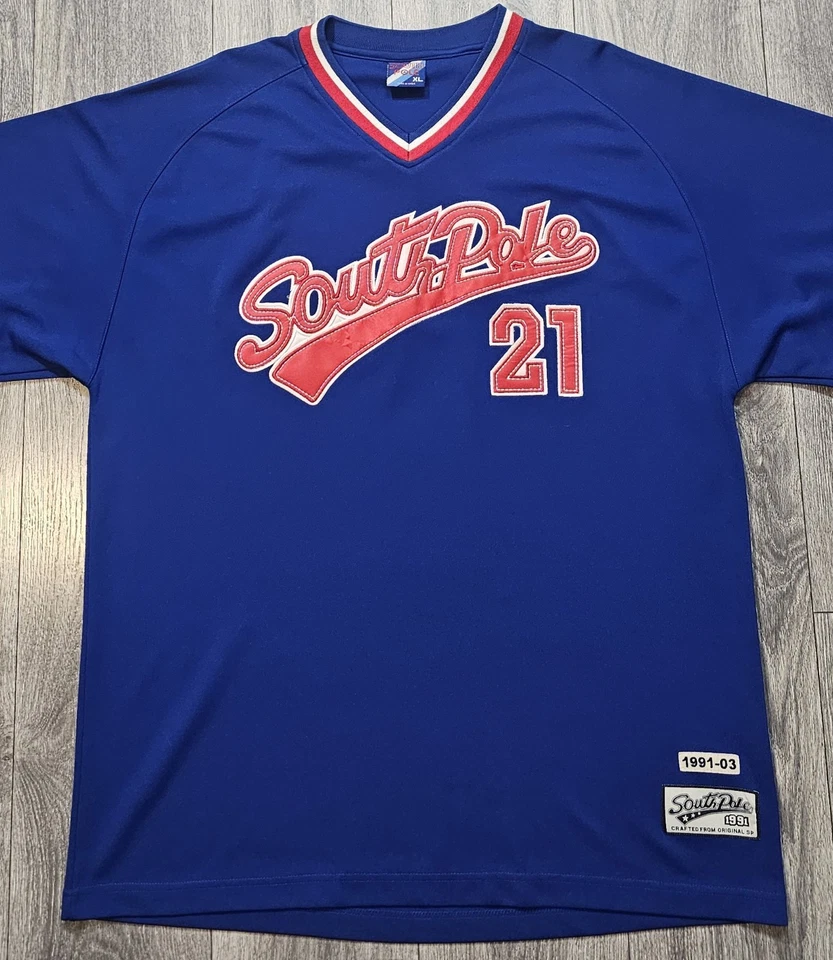 Vintage 90s Y2K Southpole 21 Pullover Baseball Jersey Blue Red Logo Mens Size XL - Image 2 of 4