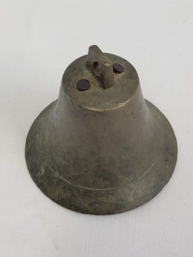 CAMPANA VINTAGE IN OTTONE, 2 FESSURE LARGHE 5/8'' PER COLLARE - Foto 4 di 7