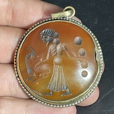 Beautiful NearEastern Roman Old Agate Intaglio Stone Brass Pendant