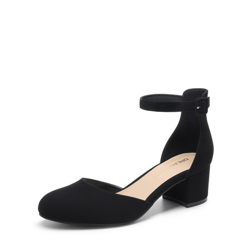 Women Ankle Strap Pumps Low Block Heels Round Toe Wedding Office Party Pumps - Picture 4 of 32