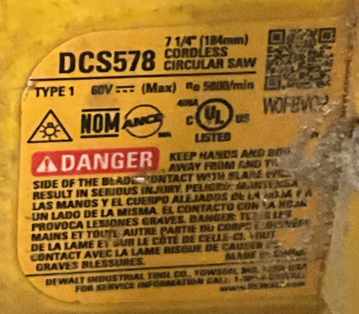 USED DEWALT DCS578 FLEXVOLT 60V MAX Cordless Brushless 7-1/4 in. Circular Saw