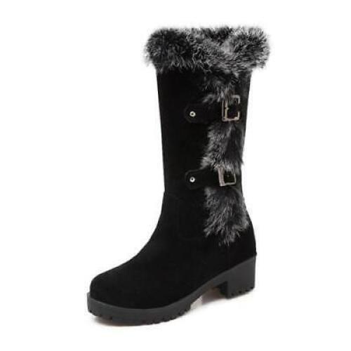 Mujeres Moda Gamuza Plataforma Media Pantorrilla Botas Informales Hebilla Peludo Zapatos Invierno - Imagen 20 de 22