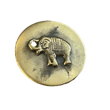 ANTIQUE BRASS LUCKY ELEPHANT ROUND SHANK BUTTON 7/8" TRUNK UP