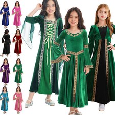 US Kid Girls Medieval Fancy Dress Up Costumes Renaissance Robe Gown A-line Dress
