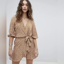 Free People Clara Floral Print Mini Dress Size Large Brown Multi