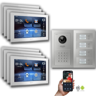 Goliath IP Video Türsprechanlage: 10-Zoll 8 Familienhaus,Zahlencode,Silber